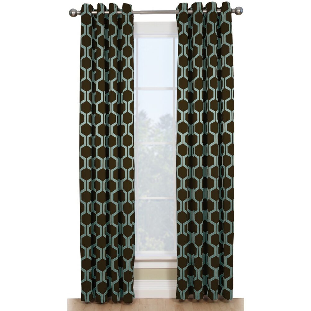 Lush Decor Geometric Honeycomb Curtains, Brown and Teal Blue, Set of 2